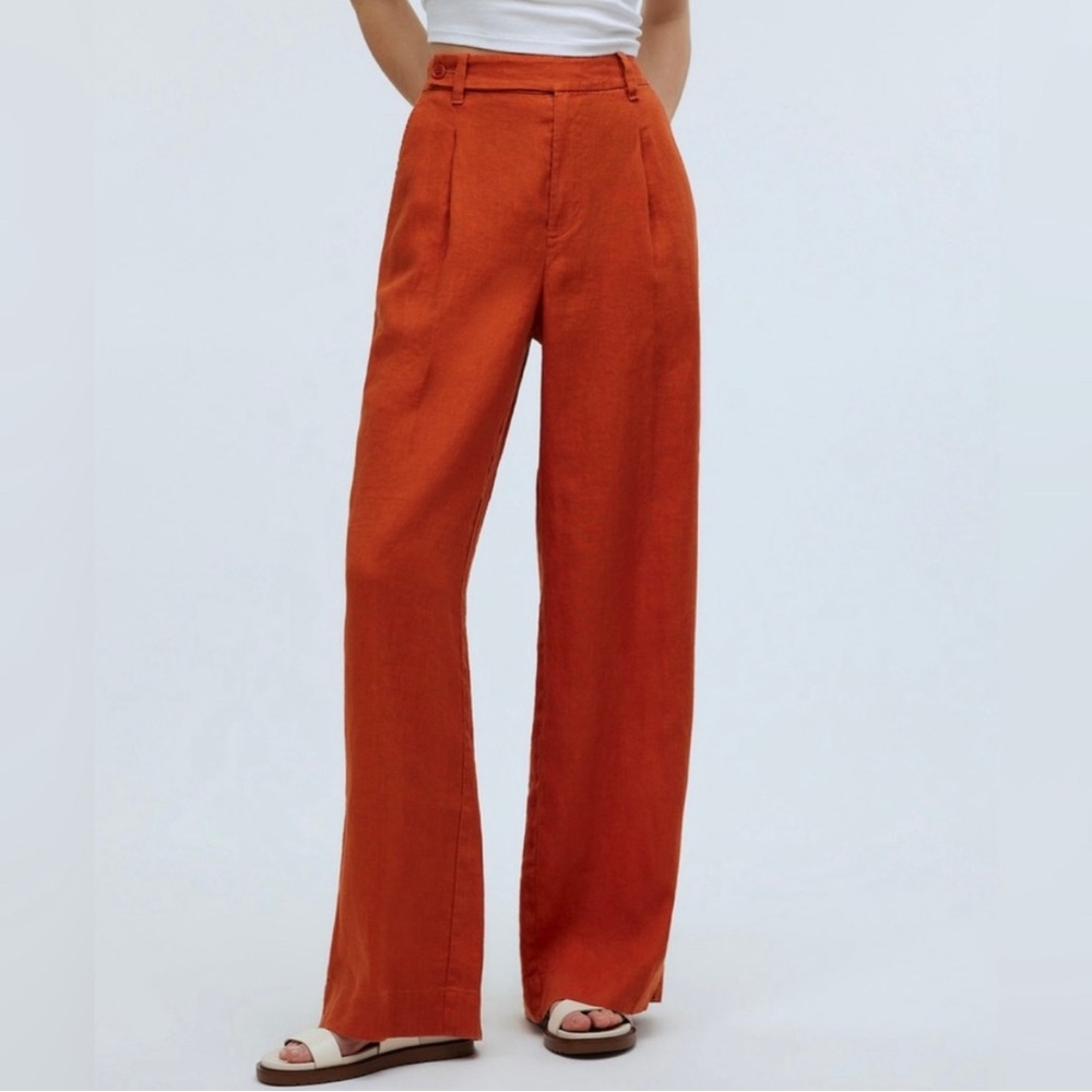 NWT Madewell The Harlow Wide-Leg Pant in 100% Linen Dark Copper Trouser Size 6